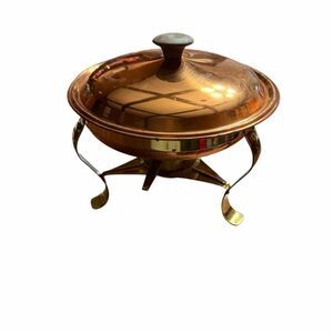 Vintage Mid Century Copper Brass Chafing Dish Buffet Server 9" Pan Sterno Burner